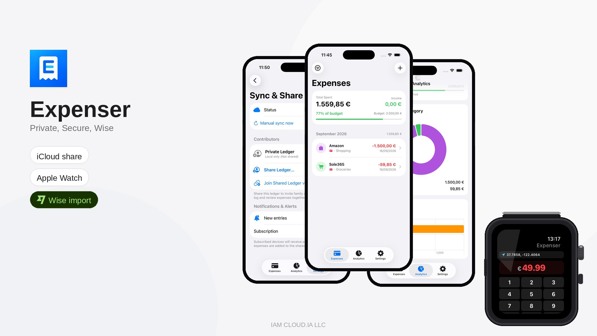 Expenser promotional graphic showing expense tracking on iPhone