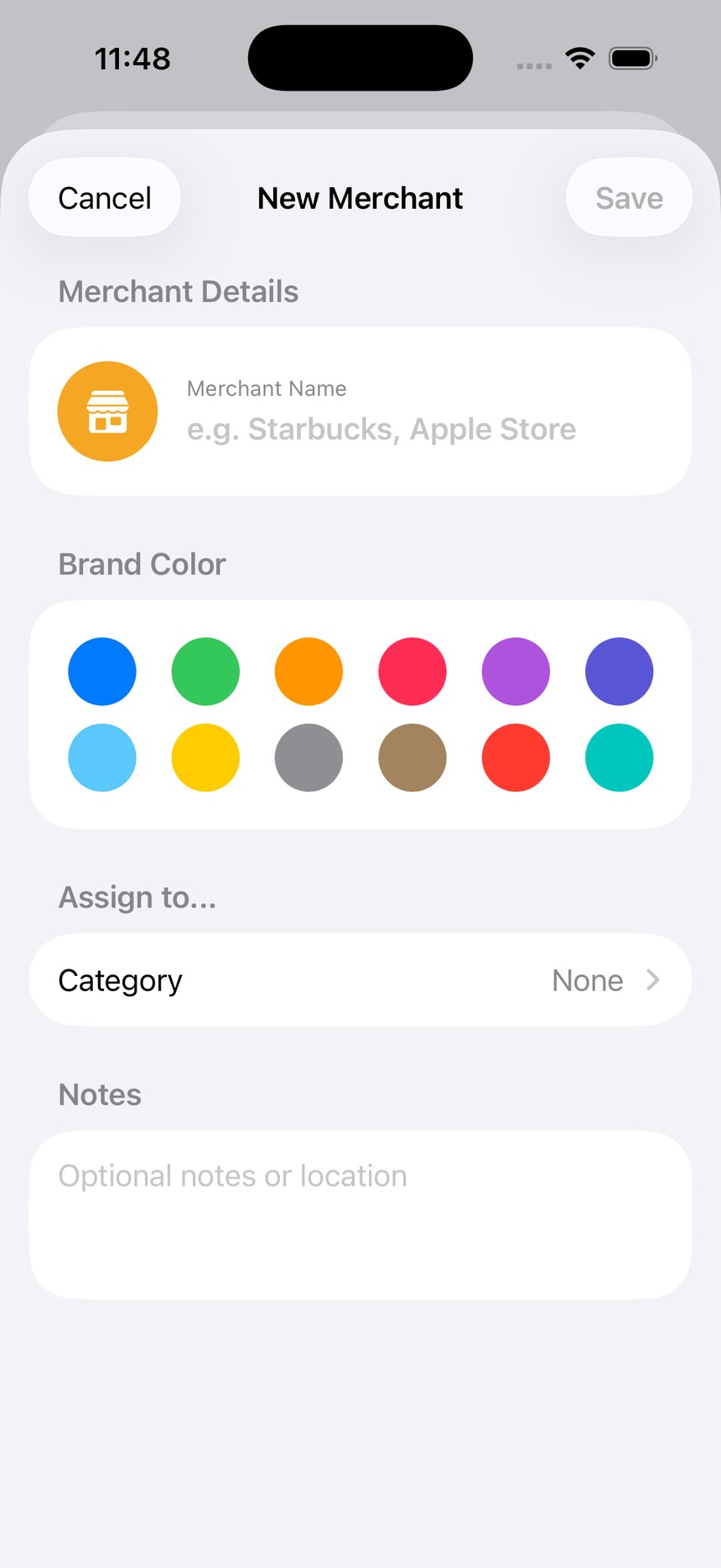 Expenser custom categories and merchants screen